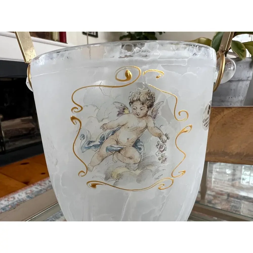Vintage Creazioni Silvestri Arte Murano Crystal Ice Bucket Cherub Italian